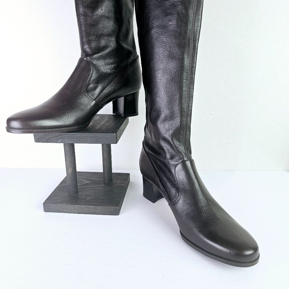 Prevata Tall Brown Nappa Leather Block Heel Pull-on Boot, Italy, $485 MSRP, Sz 9 - Picture 5 of 12